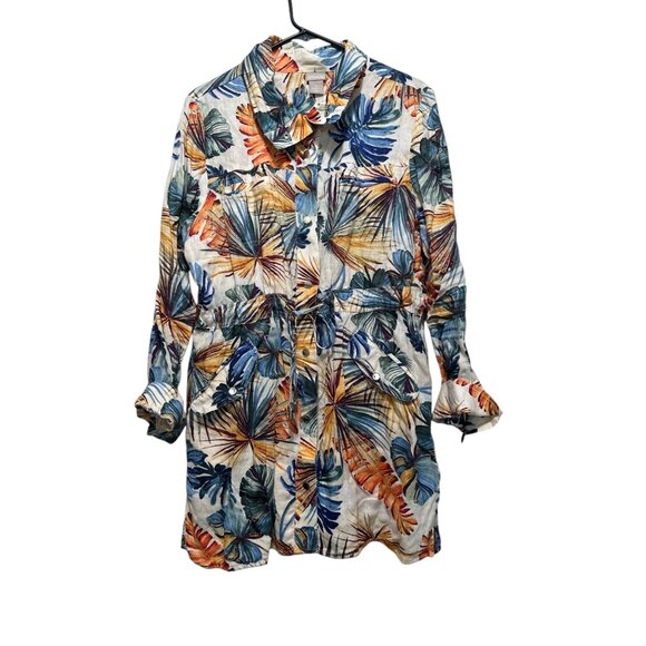 Chicos Tropical Palm Linen Jacket Tunic Women 16-18 XL Multicolor Utility Resort - Picture 16 of 16